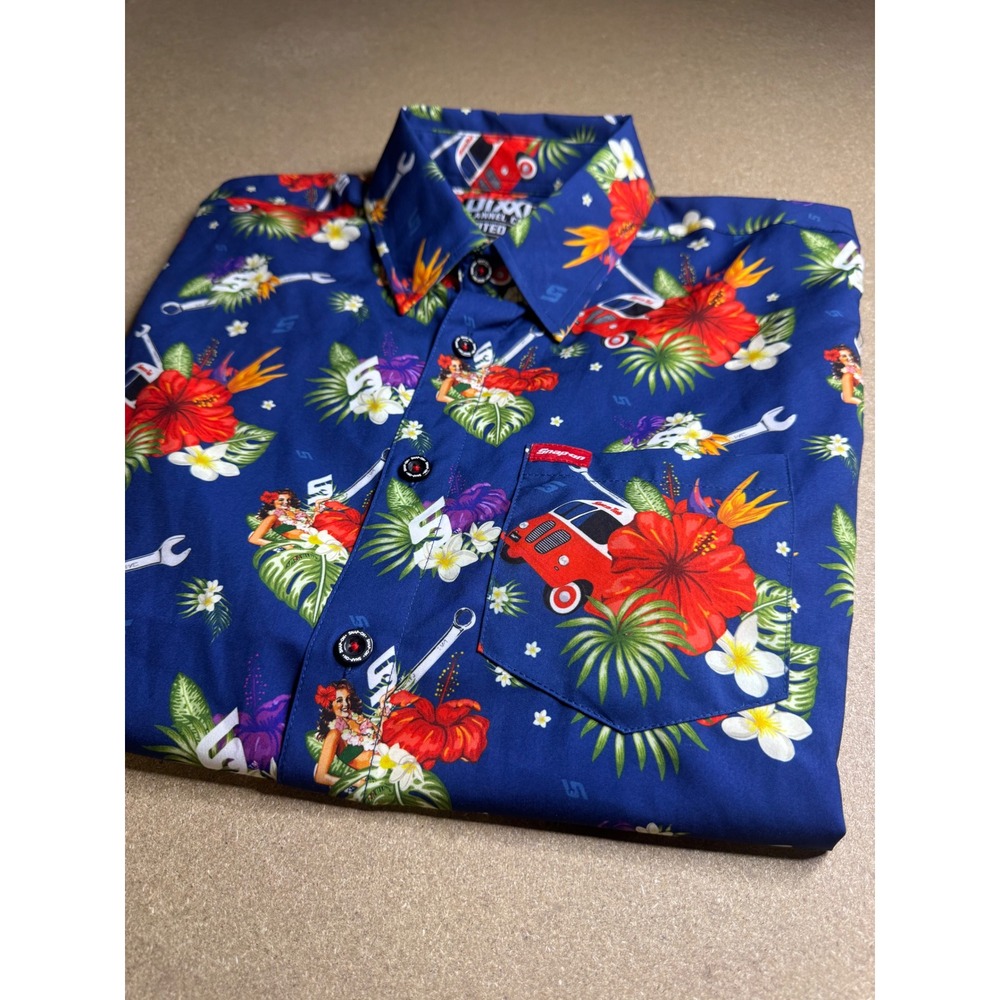 Dixxon Flannel Co Snap-on Tools Limited Edition Hawaiian Shirt Blue Mens L 2515